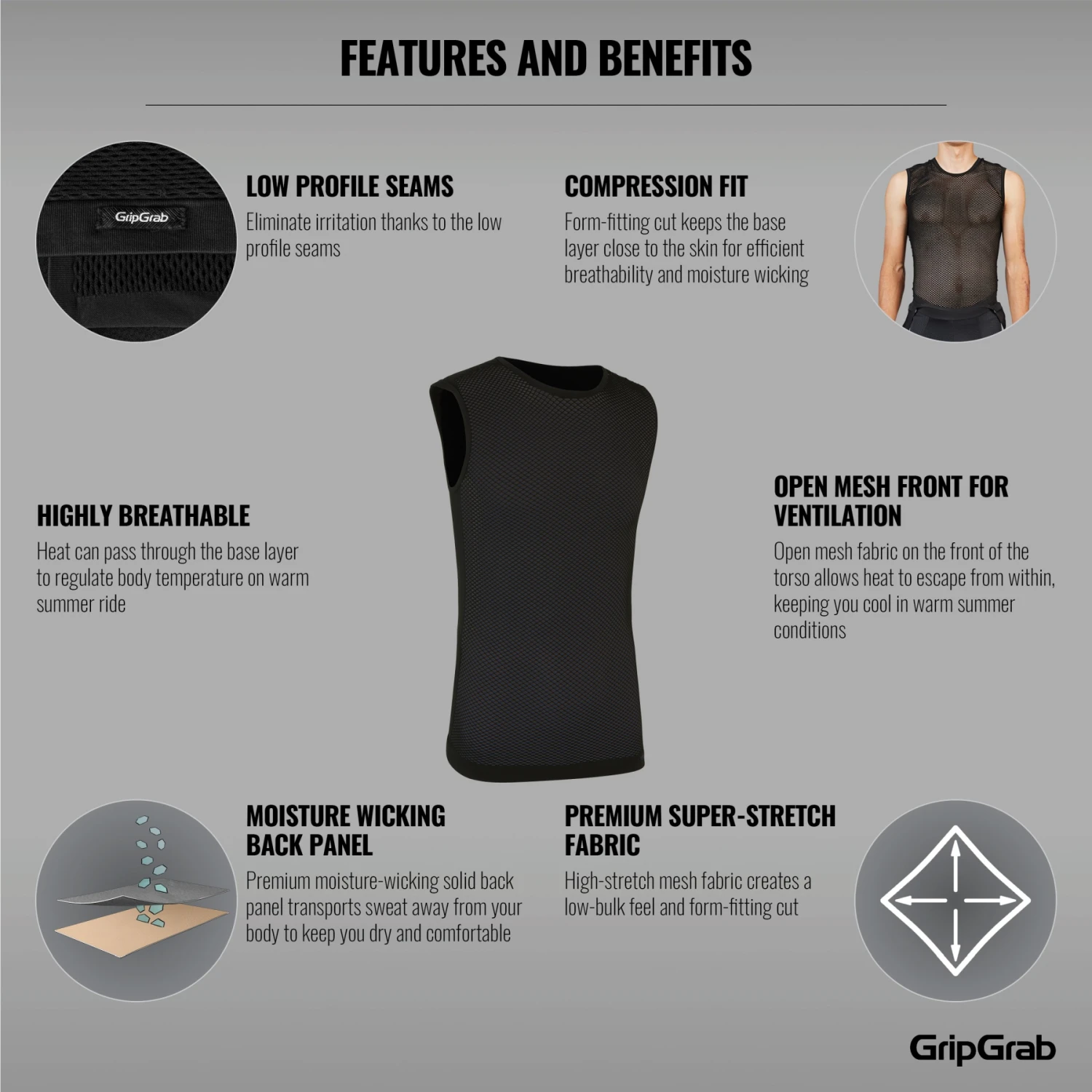 GripGrab 3-Season Unterhemd Ärmellos - Black 11 GripGrab 3-Season Unterhemd Ärmellos - Black – Bild 9