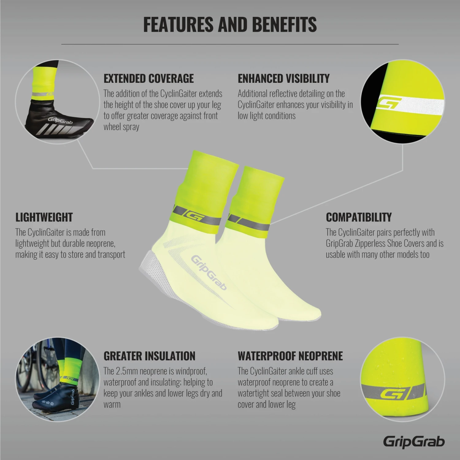 GripGrab CyclinGaiter Hi-Vis Regen Überschuhabdichtung - Yellow Hi-Vis 6 GripGrab CyclinGaiter Hi-Vis Regen Überschuhabdichtung - Yellow Hi-Vis – Bild 4