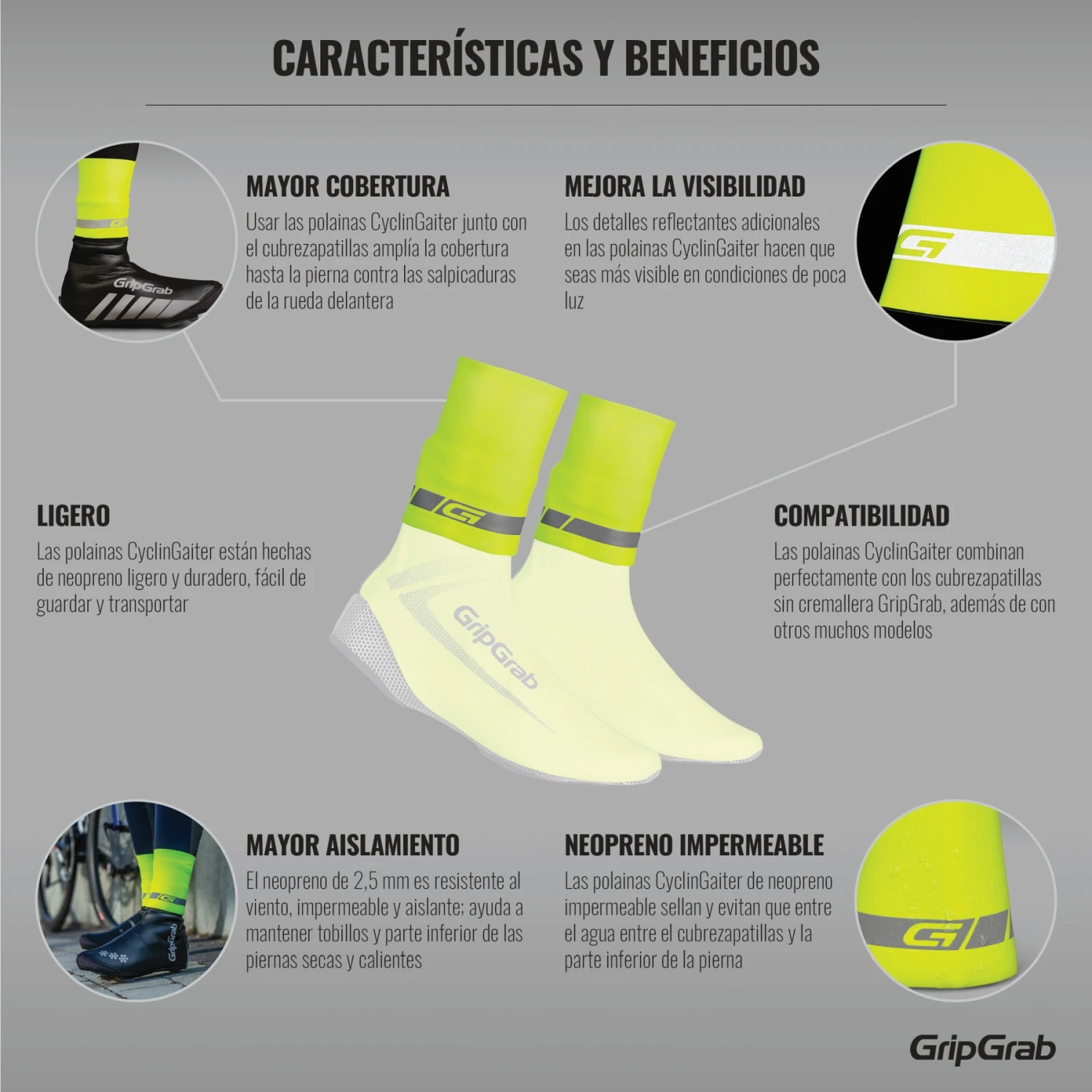 GripGrab CyclinGaiter Hi-Vis Regen Überschuhabdichtung - Yellow Hi-Vis 8 GripGrab CyclinGaiter Hi-Vis Regen Überschuhabdichtung - Yellow Hi-Vis – Bild 6