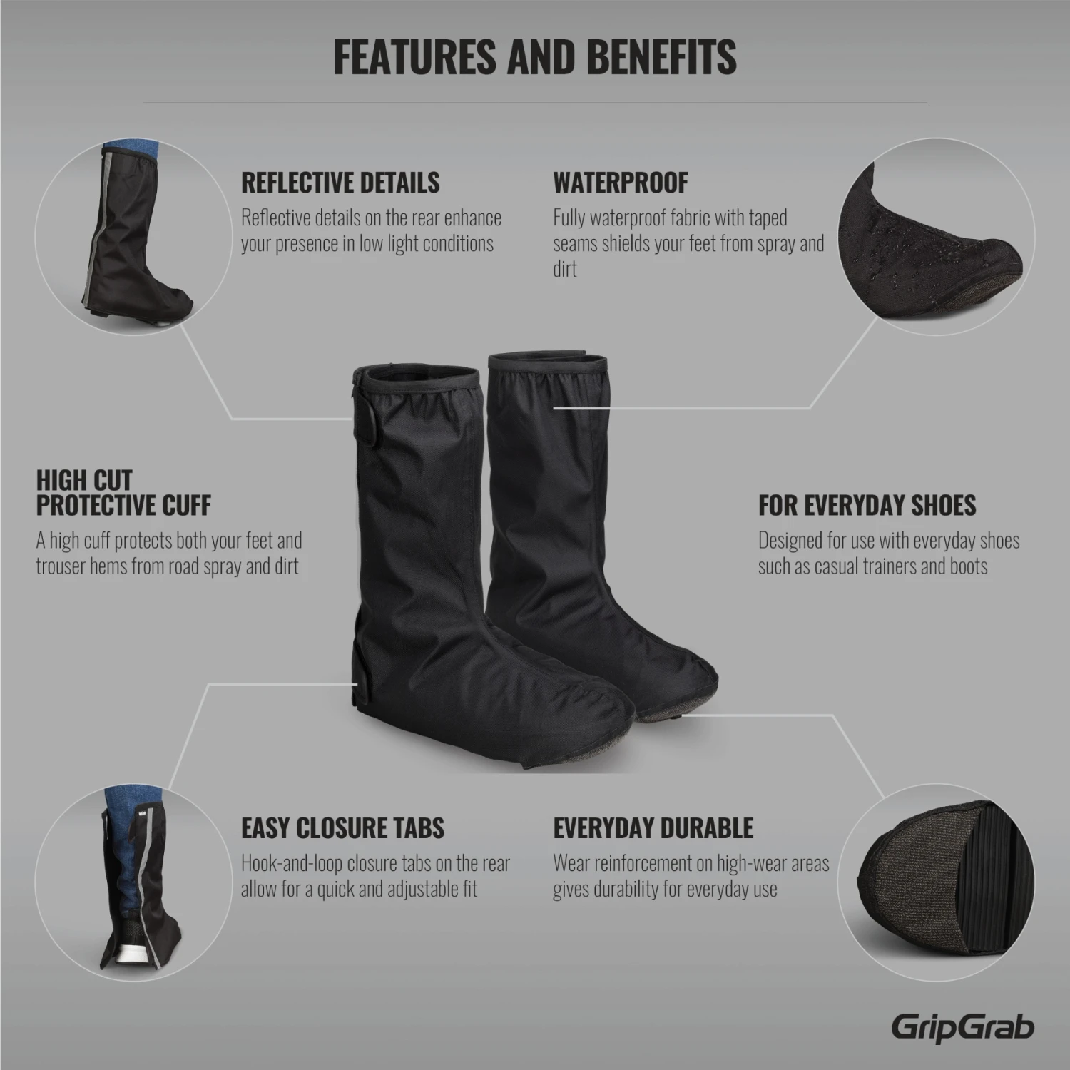 GripGrab DryFoot 2 Regenschutz Überschuhe Alltagsschuhe - Schwarz 5 GripGrab DryFoot 2 Regenschutz Überschuhe Alltagsschuhe - Schwarz – Bild 3