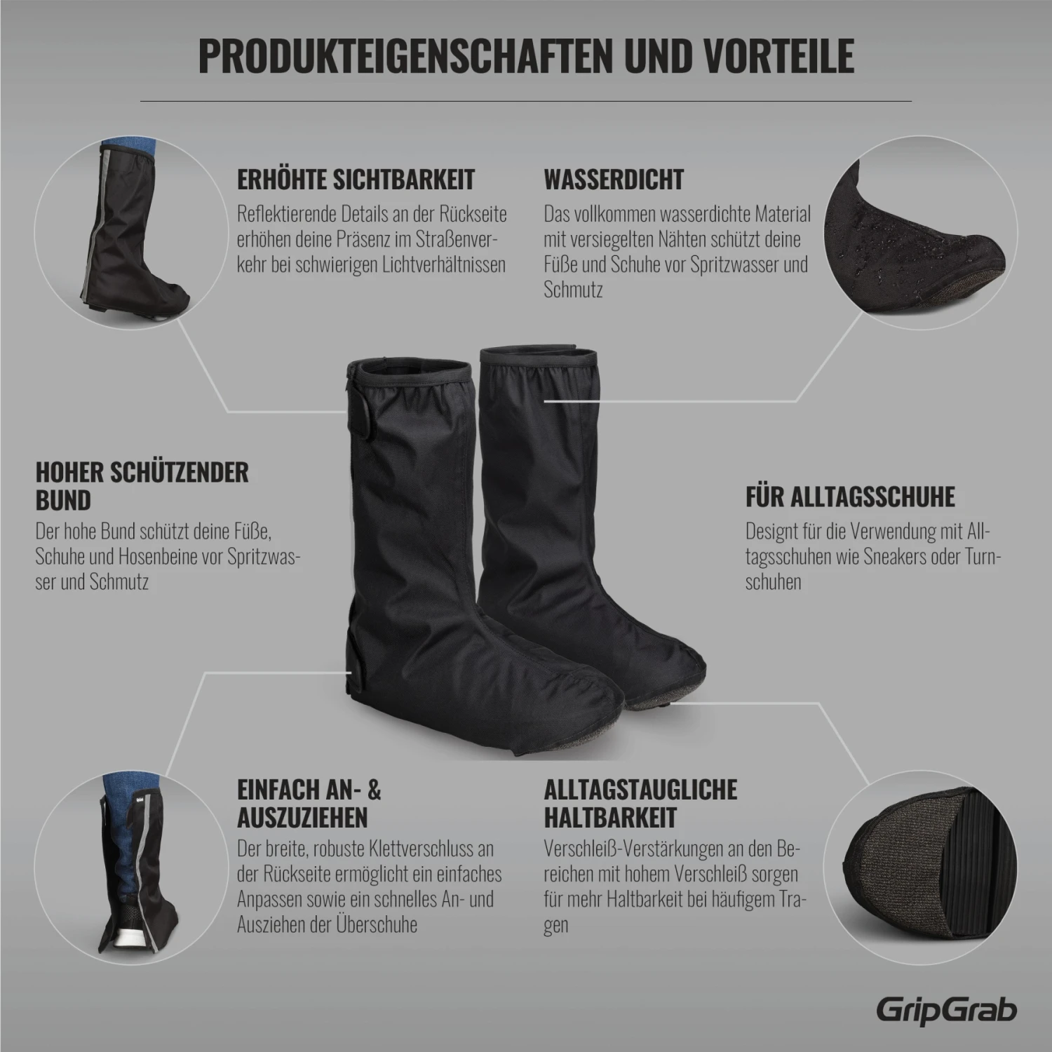 GripGrab DryFoot 2 Regenschutz Überschuhe Alltagsschuhe - Schwarz 6 GripGrab DryFoot 2 Regenschutz Überschuhe Alltagsschuhe - Schwarz – Bild 4