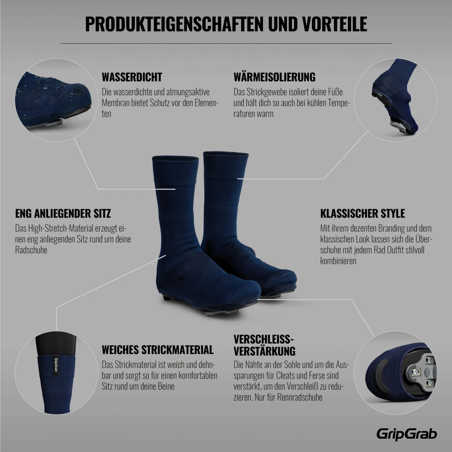 GripGrab Flandrien Wasserdichte Gestrickte Rennrad Überschuhe - Navy Blue 10 GripGrab Flandrien Wasserdichte Gestrickte Rennrad Überschuhe - Navy Blue – Bild 8