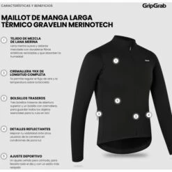 GripGrab Gravelin Merinotech Thermo Langarmtrikot - Schwarz -Gripgrab gripgrab gravelin merinotech thermal long sleeve jersey black 17 1558214