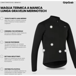 GripGrab Gravelin Merinotech Thermo Langarmtrikot - Schwarz -Gripgrab gripgrab gravelin merinotech thermal long sleeve jersey black 7 1558219