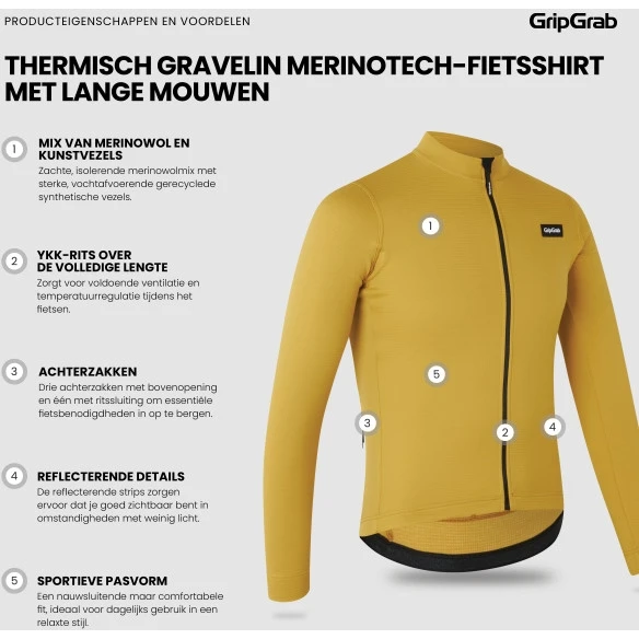 GripGrab Gravelin Merinotech Thermo Langarmtrikot - Mustard Yellow 14 GripGrab Gravelin Merinotech Thermo Langarmtrikot - Mustard Yellow – Bild 12