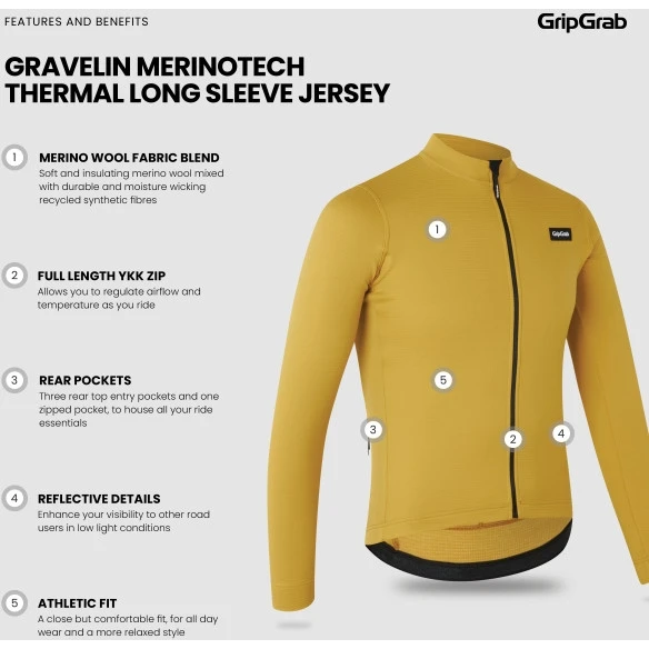 GripGrab Gravelin Merinotech Thermo Langarmtrikot - Mustard Yellow 9 GripGrab Gravelin Merinotech Thermo Langarmtrikot - Mustard Yellow – Bild 7