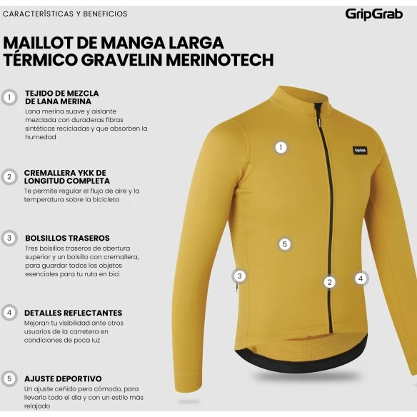 GripGrab Gravelin Merinotech Thermo Langarmtrikot - Mustard Yellow 11 GripGrab Gravelin Merinotech Thermo Langarmtrikot - Mustard Yellow – Bild 9