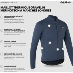 GripGrab Gravelin Merinotech Thermo Langarmtrikot - Navy Blue -Gripgrab gripgrab gravelin merinotech thermal long sleeve jersey navy blue 14 1558233