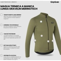 GripGrab Gravelin Merinotech Thermo Langarmtrikot - Olive Green -Gripgrab gripgrab gravelin merinotech thermal long sleeve jersey olive green 6 1558263