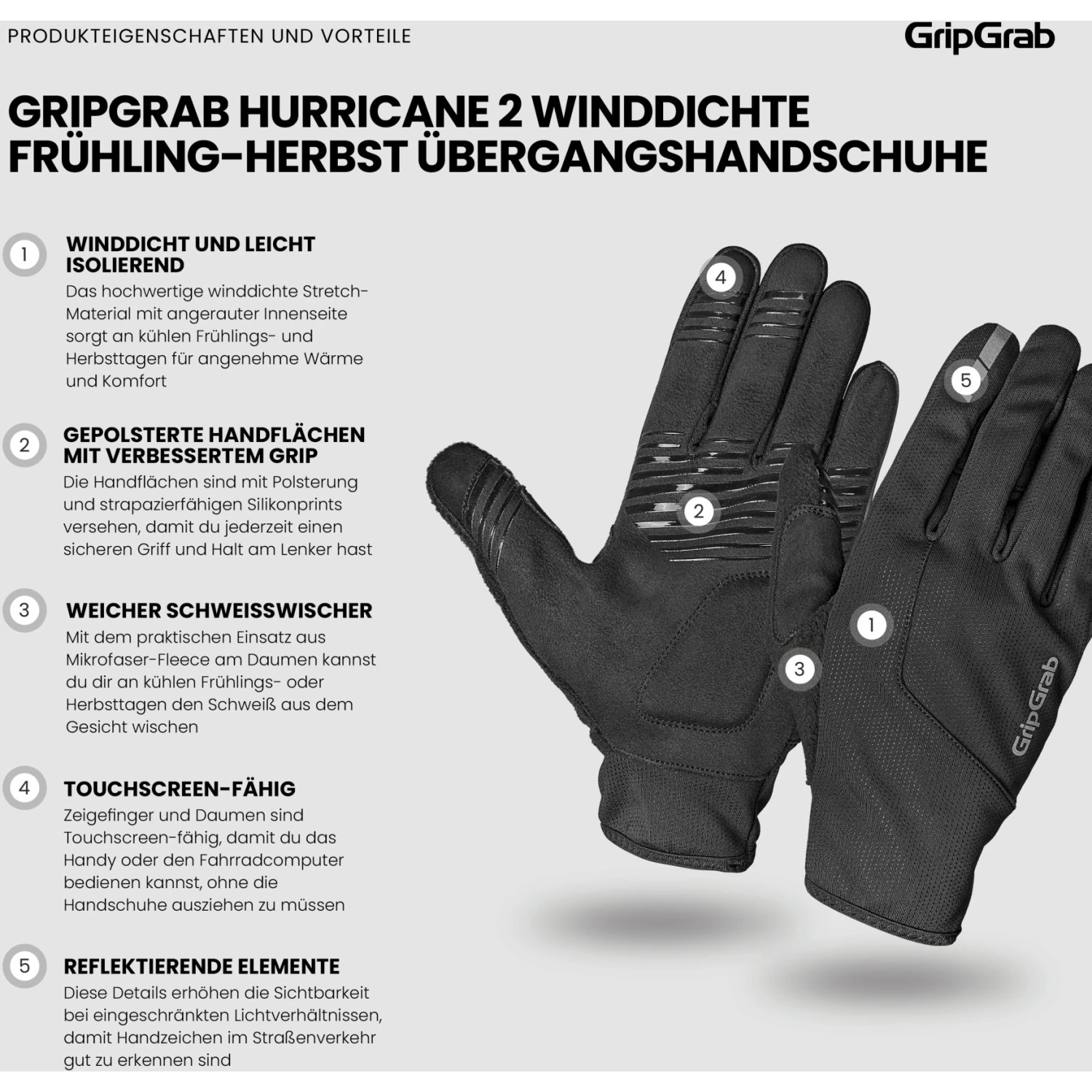 GripGrab Hurricane 2 Winddichte Frühling-Herbst Übergangshandschuhe - Schwarz 12 GripGrab Hurricane 2 Winddichte Frühling-Herbst Übergangshandschuhe - Schwarz – Bild 10