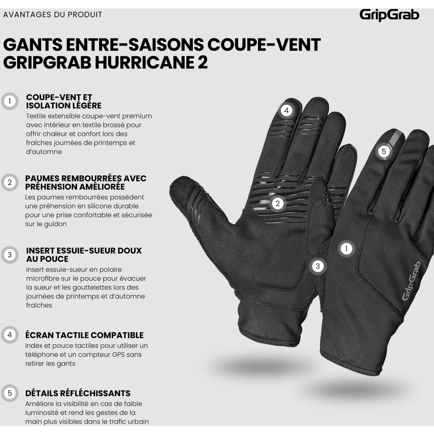 GripGrab Hurricane 2 Winddichte Frühling-Herbst Übergangshandschuhe - Schwarz 14 GripGrab Hurricane 2 Winddichte Frühling-Herbst Übergangshandschuhe - Schwarz – Bild 12