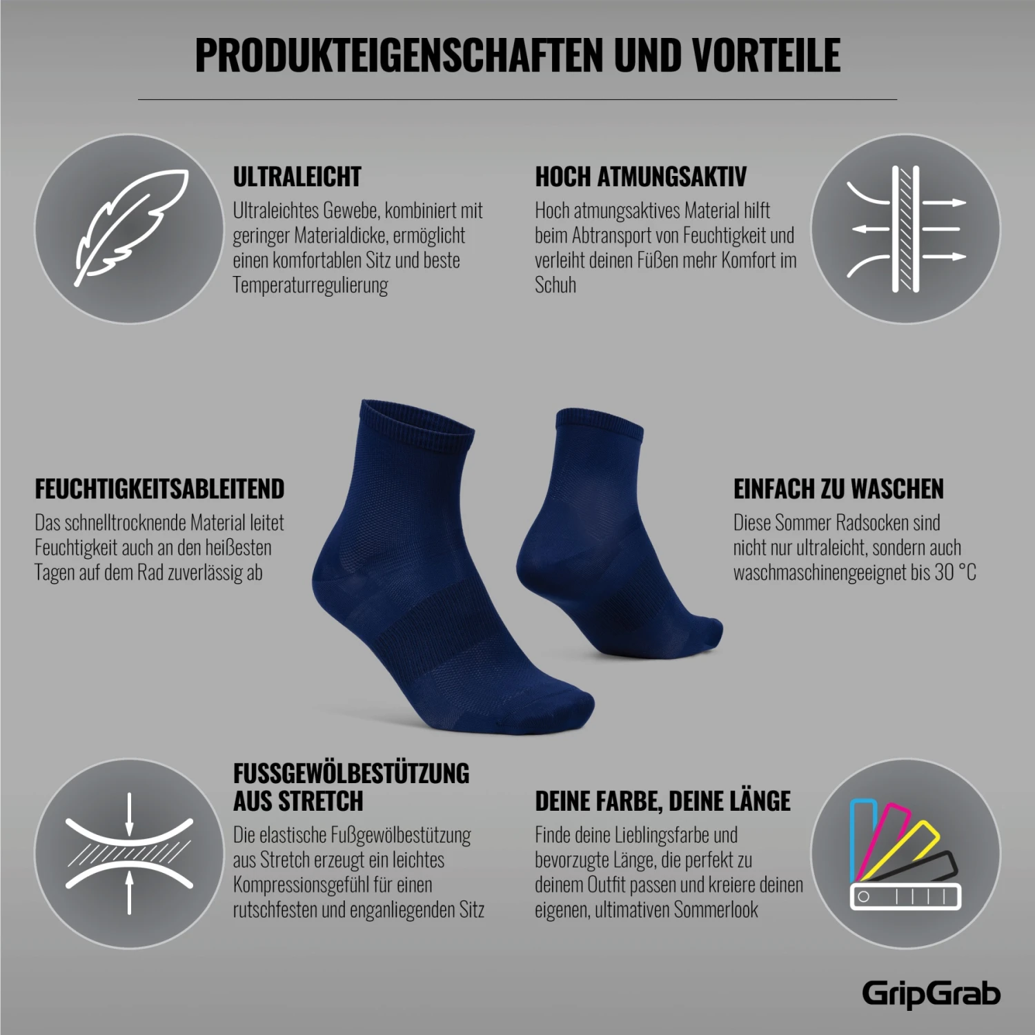 GripGrab Lightweight Airflow Short Socken - Navy Blue 9 GripGrab Lightweight Airflow Short Socken - Navy Blue – Bild 7