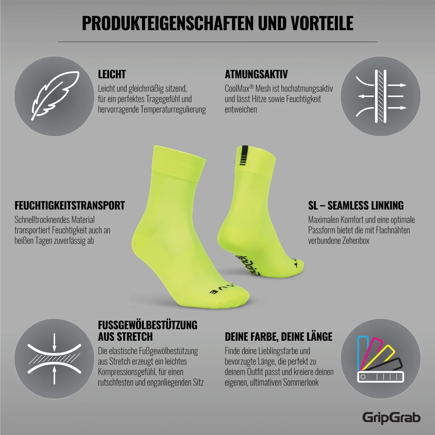 GripGrab Lightweight SL Socken - Yellow Hi-Vis 12 GripGrab Lightweight SL Socken - Yellow Hi-Vis – Bild 10