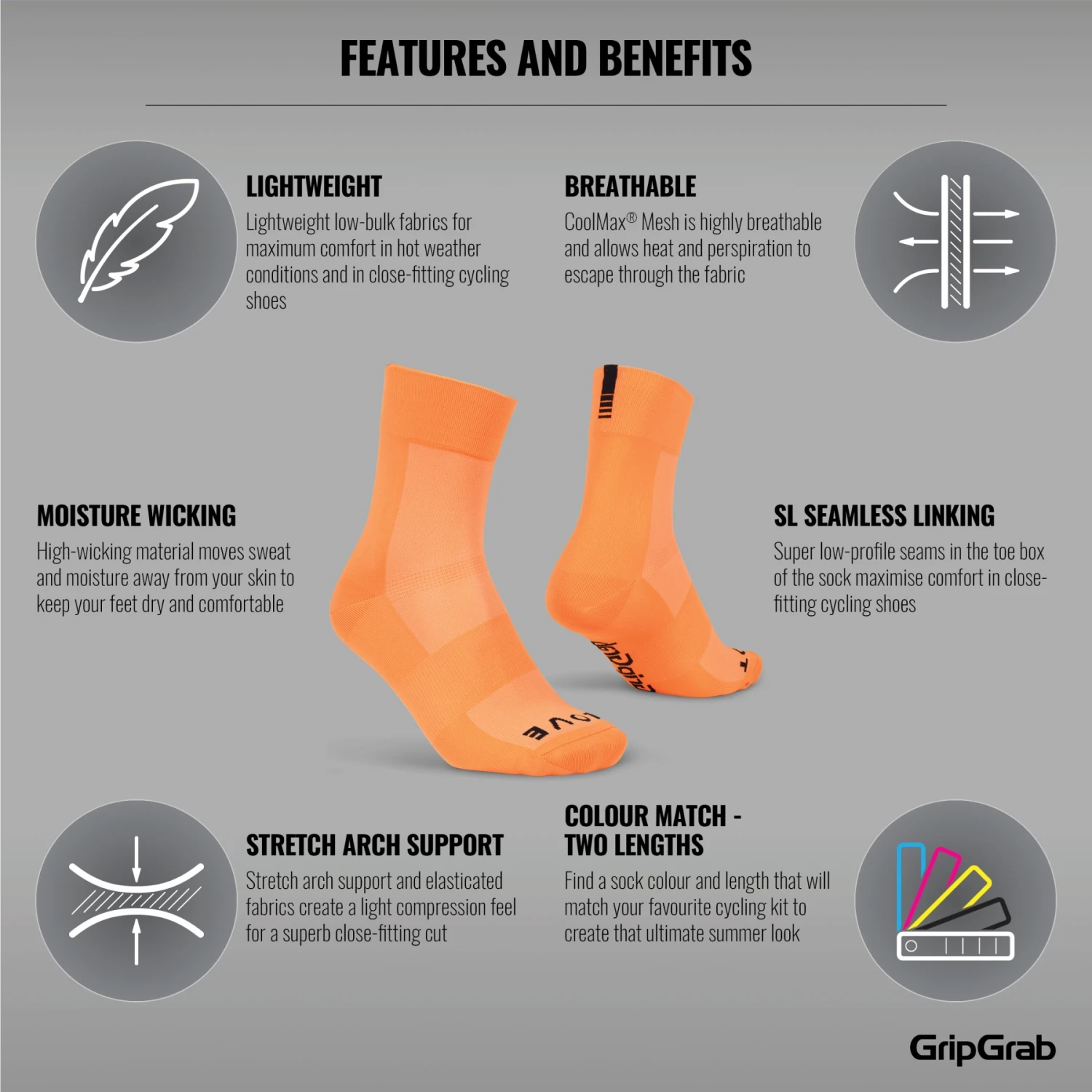 GripGrab Lightweight SL Socken - Orange Hi-Vis 10 GripGrab Lightweight SL Socken - Orange Hi-Vis – Bild 8