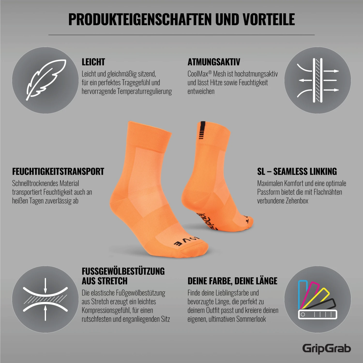 GripGrab Lightweight SL Socken - Orange Hi-Vis 9 GripGrab Lightweight SL Socken - Orange Hi-Vis – Bild 7