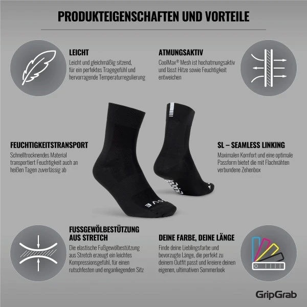 GripGrab Lightweight SL Sommer Socken 3er Pack - Schwarz 12 GripGrab Lightweight SL Sommer Socken 3er Pack - Schwarz – Bild 10