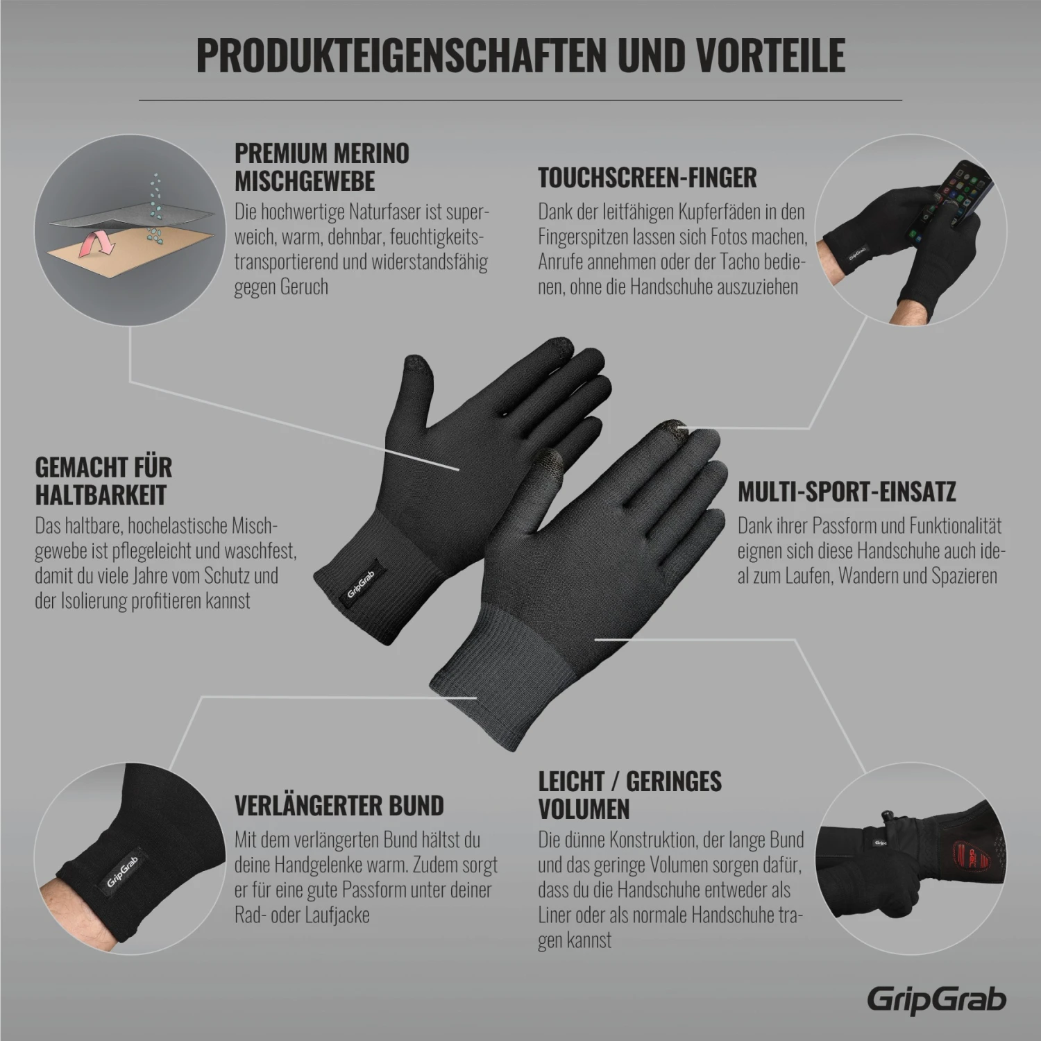 GripGrab Merino Unterzieh Handschuh - Black 6 GripGrab Merino Unterzieh Handschuh - Black – Bild 4