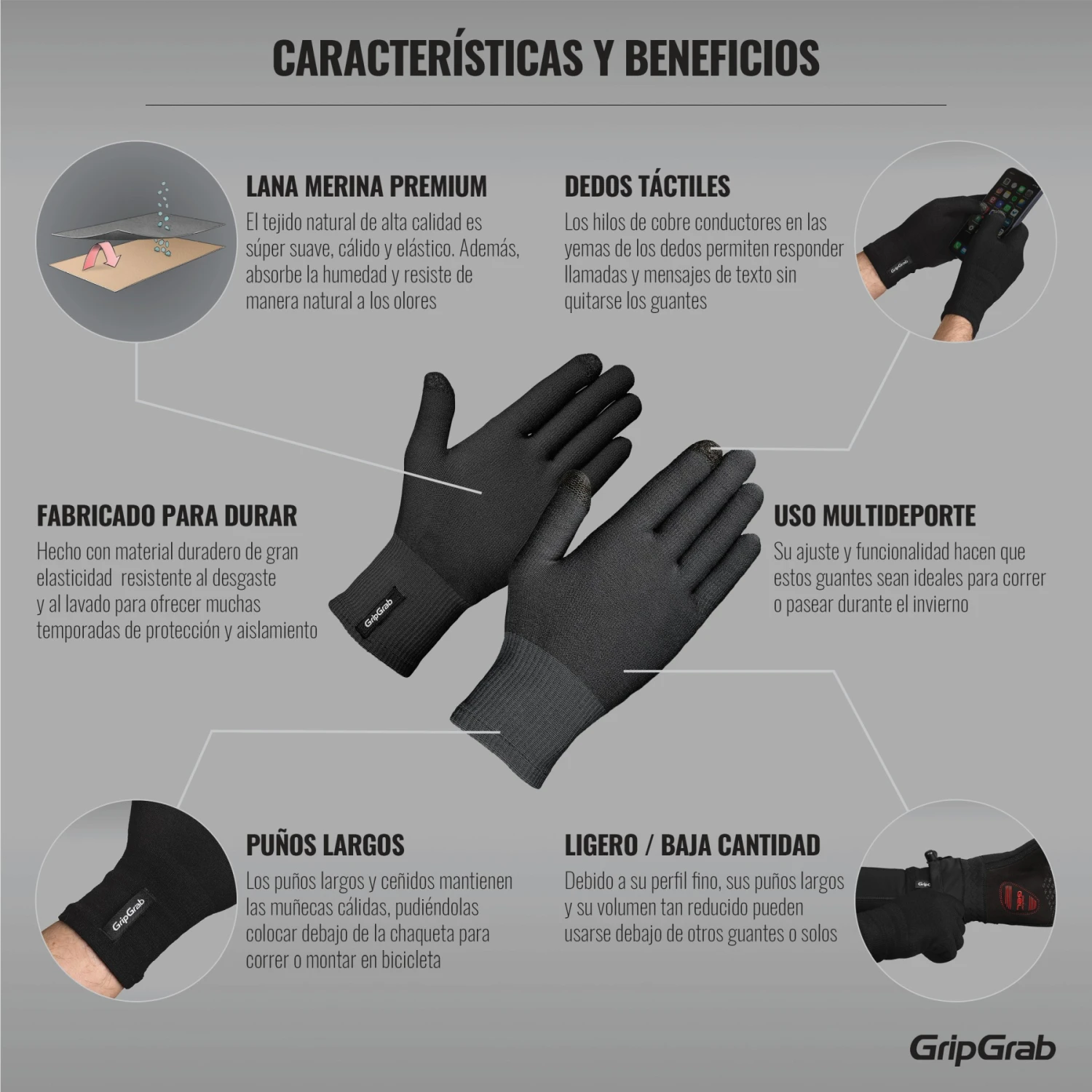 GripGrab Merino Unterzieh Handschuh - Black 7 GripGrab Merino Unterzieh Handschuh - Black – Bild 5