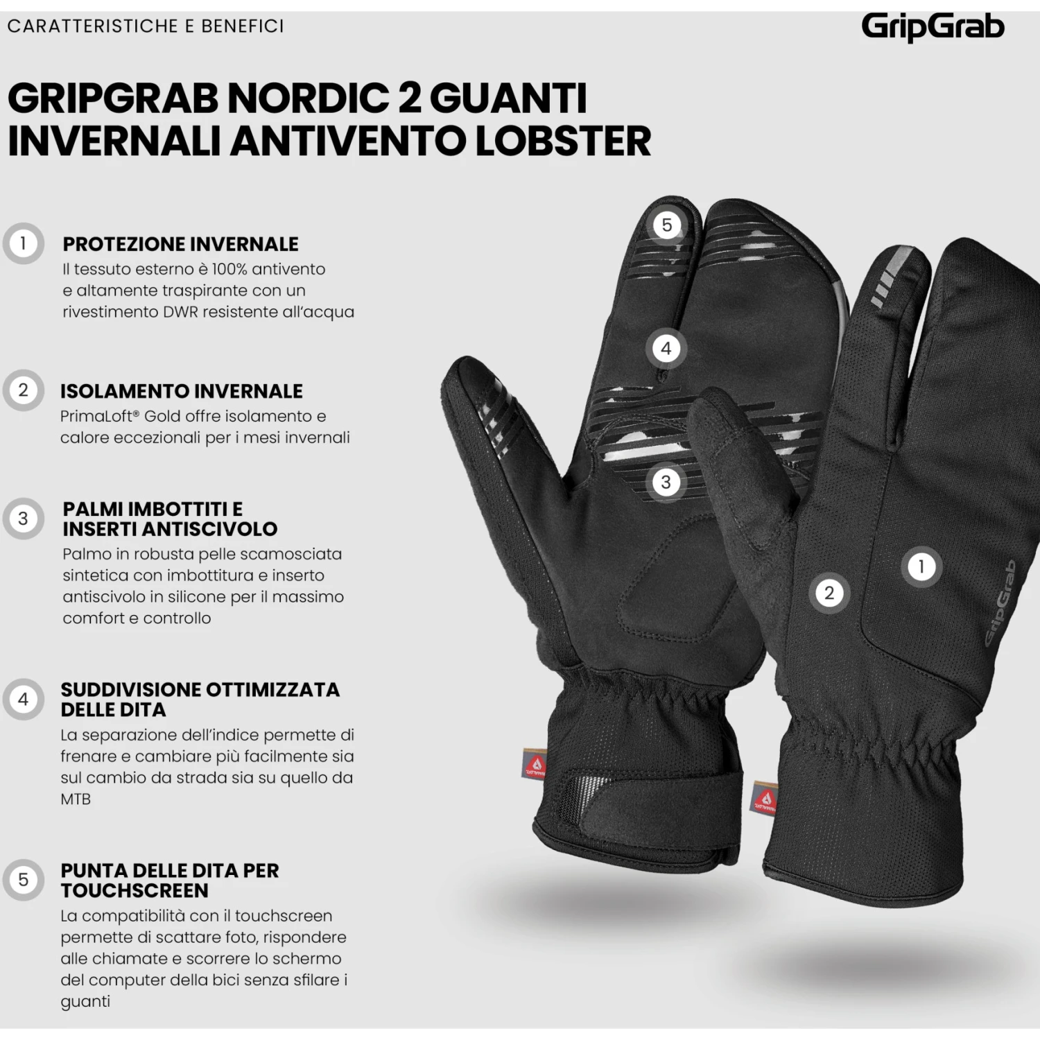 GripGrab Nordic 2 Winddichte Deep Winter Lobster Handschuhe - Schwarz 15 GripGrab Nordic 2 Winddichte Deep Winter Lobster Handschuhe - Schwarz – Bild 13