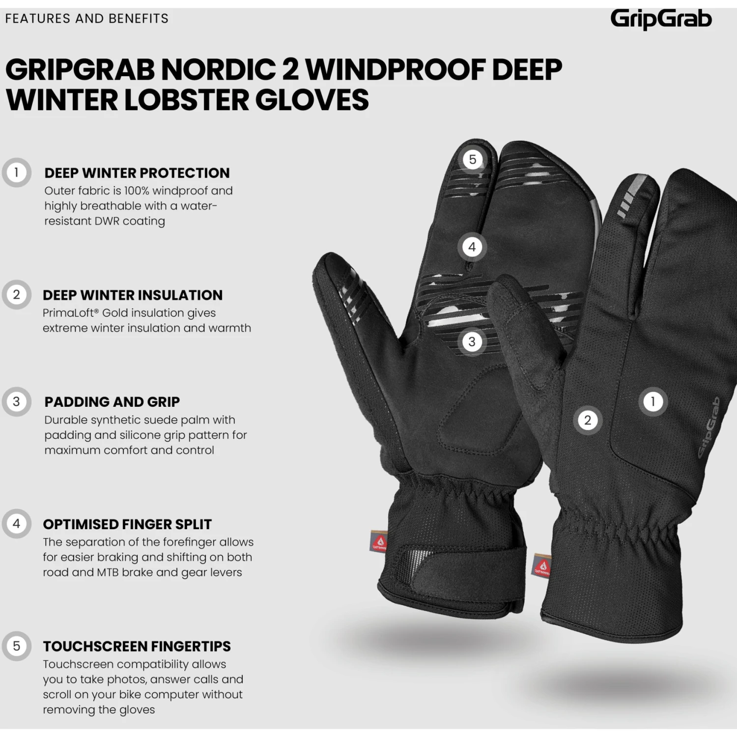 GripGrab Nordic 2 Winddichte Deep Winter Lobster Handschuhe - Schwarz 11 GripGrab Nordic 2 Winddichte Deep Winter Lobster Handschuhe - Schwarz – Bild 9