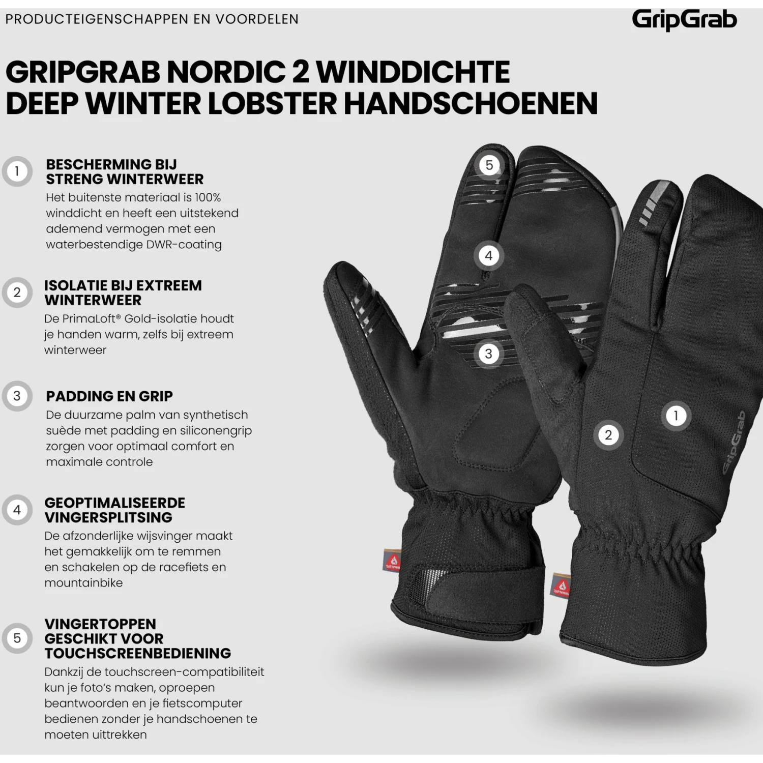 GripGrab Nordic 2 Winddichte Deep Winter Lobster Handschuhe - Schwarz 10 GripGrab Nordic 2 Winddichte Deep Winter Lobster Handschuhe - Schwarz – Bild 8