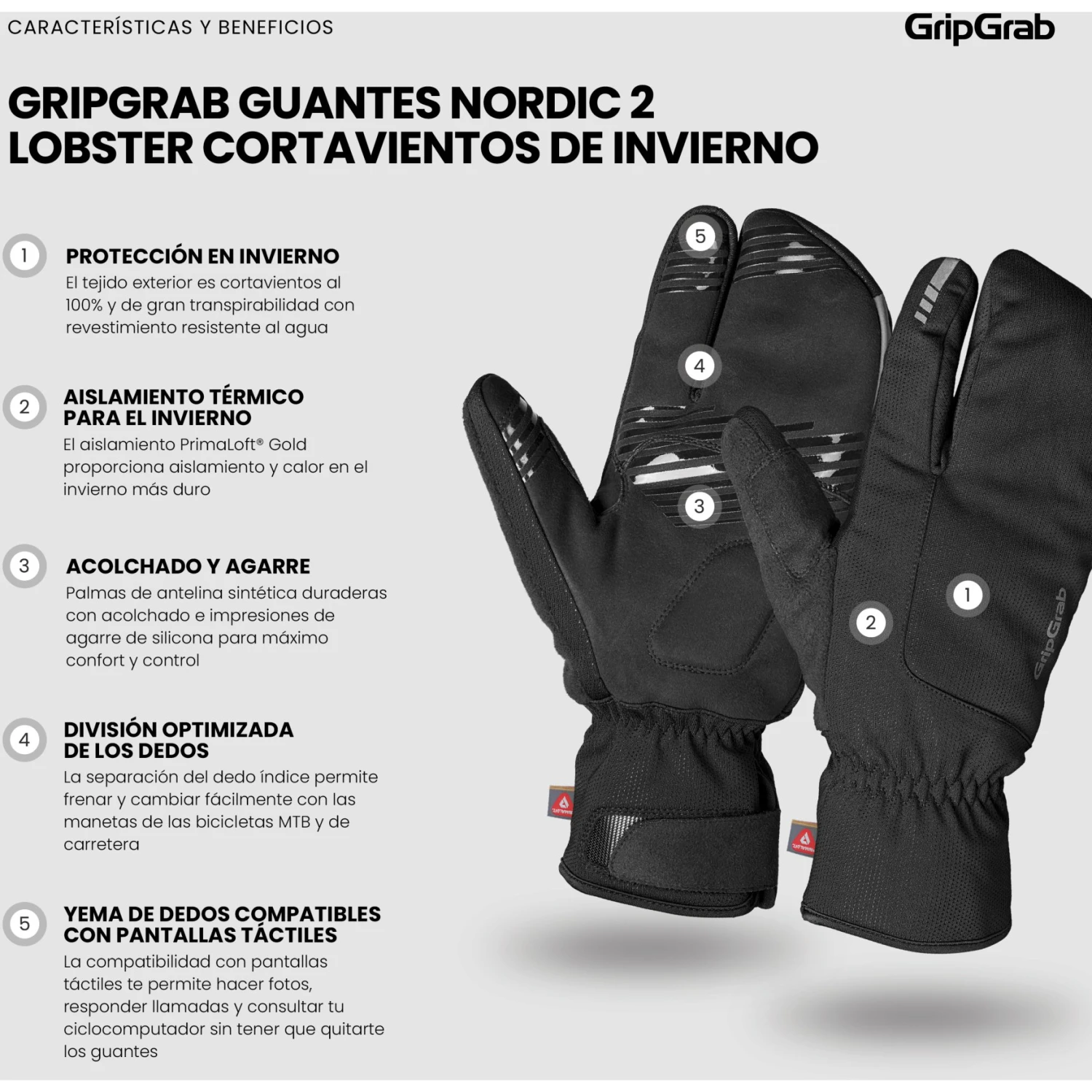 GripGrab Nordic 2 Winddichte Deep Winter Lobster Handschuhe - Schwarz 13 GripGrab Nordic 2 Winddichte Deep Winter Lobster Handschuhe - Schwarz – Bild 11
