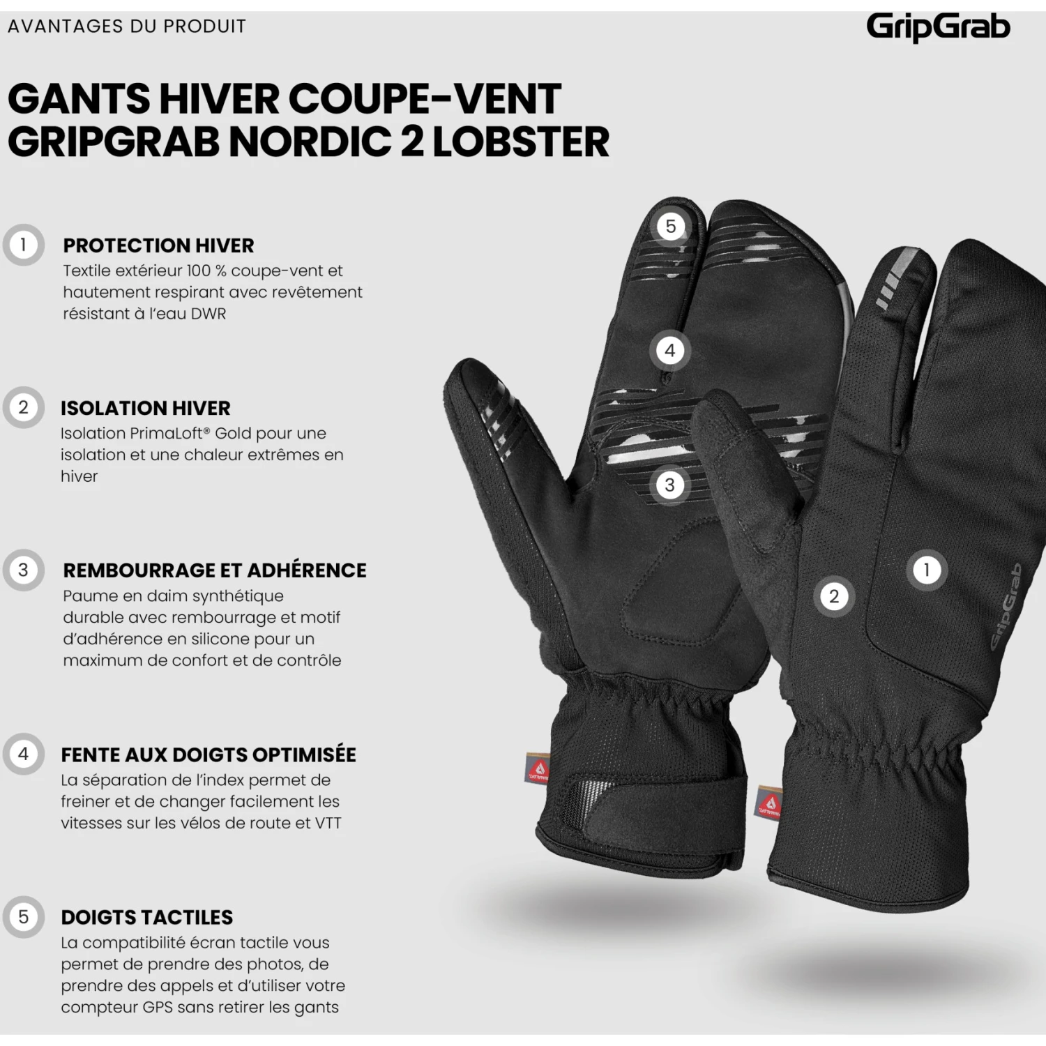 GripGrab Nordic 2 Winddichte Deep Winter Lobster Handschuhe - Schwarz 14 GripGrab Nordic 2 Winddichte Deep Winter Lobster Handschuhe - Schwarz – Bild 12