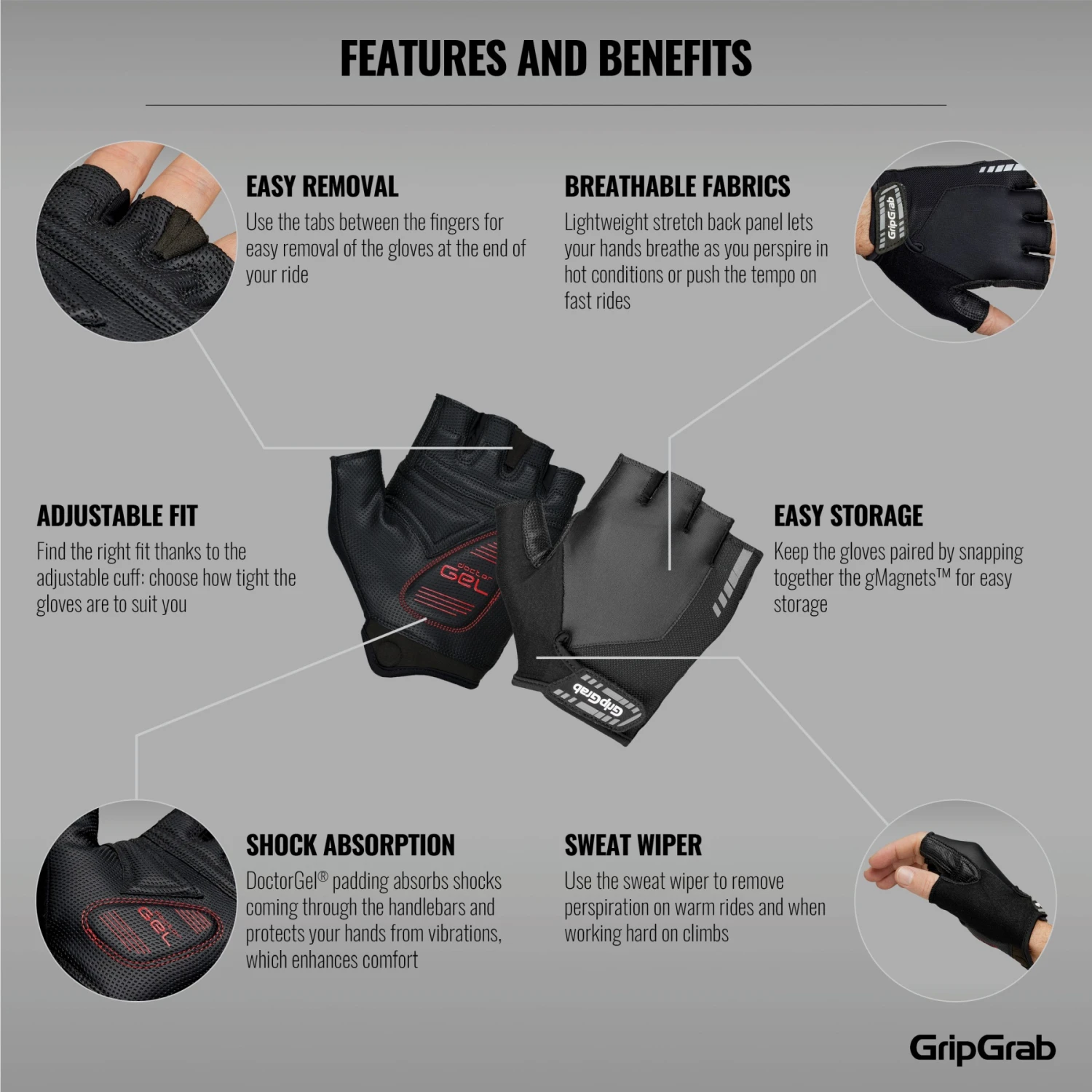 GripGrab ProGel Gepolsterter Kurzfinger Handschuhe - Black 9 GripGrab ProGel Gepolsterter Kurzfinger Handschuhe - Black – Bild 7