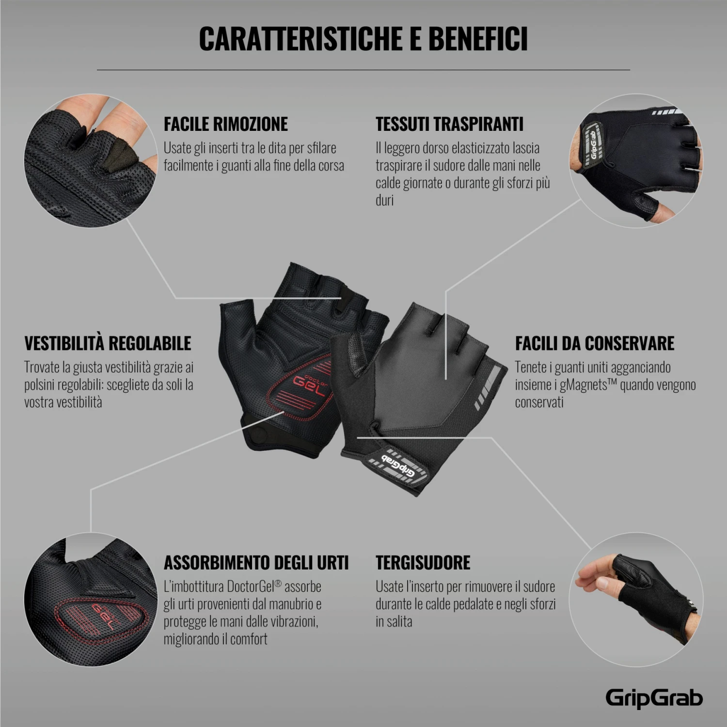 GripGrab ProGel Gepolsterter Kurzfinger Handschuhe - Black 13 GripGrab ProGel Gepolsterter Kurzfinger Handschuhe - Black – Bild 11