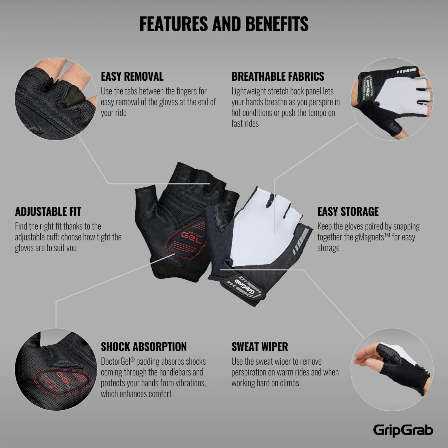 GripGrab ProGel Gepolsterter Kurzfinger Handschuhe - White 9 GripGrab ProGel Gepolsterter Kurzfinger Handschuhe - White – Bild 7