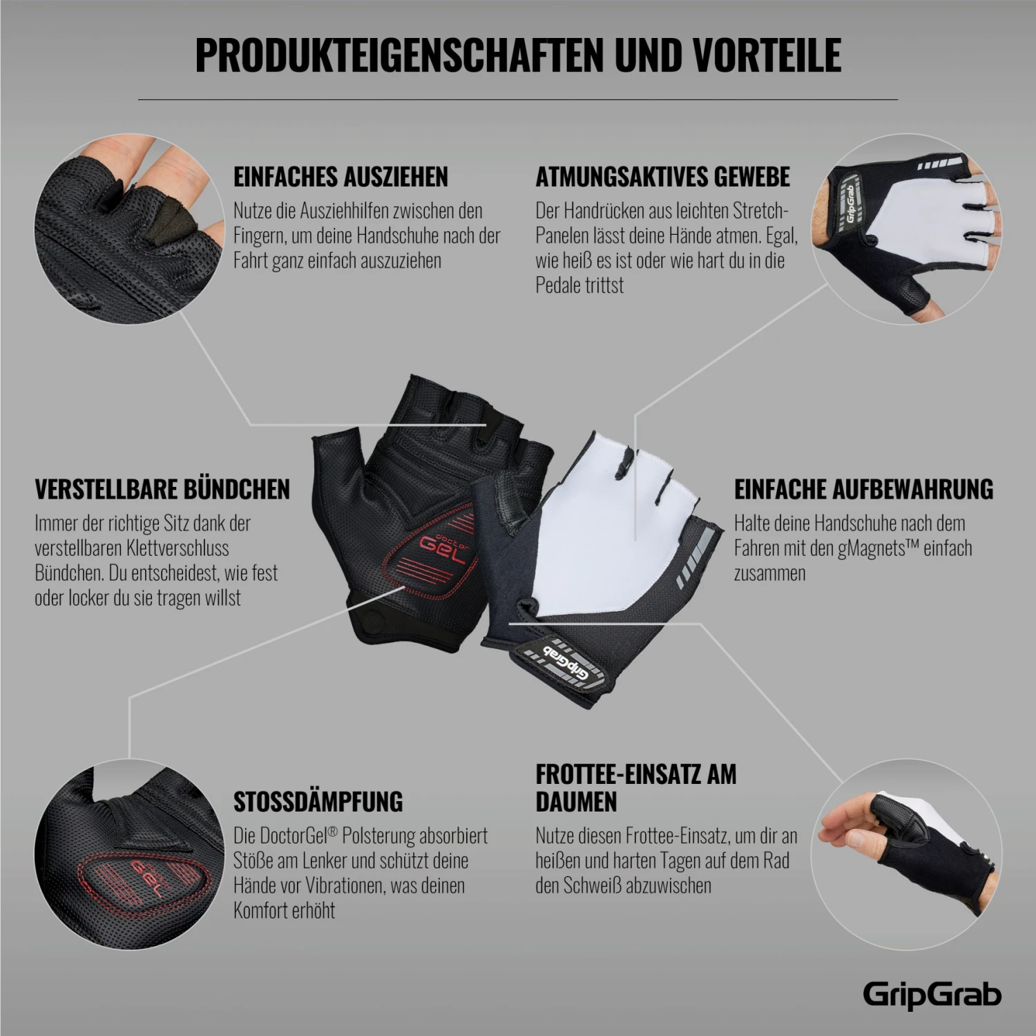 GripGrab ProGel Gepolsterter Kurzfinger Handschuhe - White 10 GripGrab ProGel Gepolsterter Kurzfinger Handschuhe - White – Bild 8