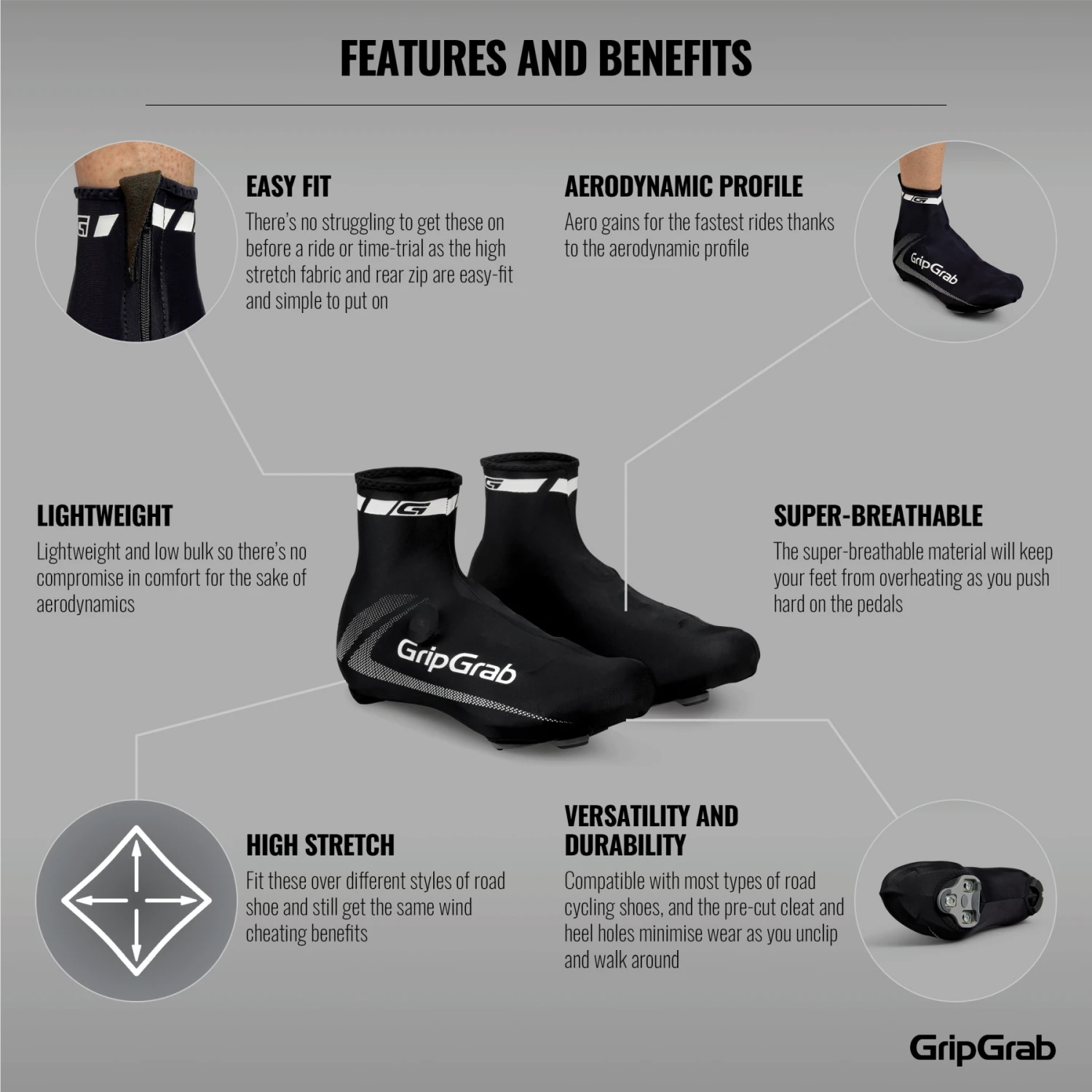 GripGrab RaceAero Leichter Lycra Überschuhe - Black 8 GripGrab RaceAero Leichter Lycra Überschuhe - Black – Bild 6