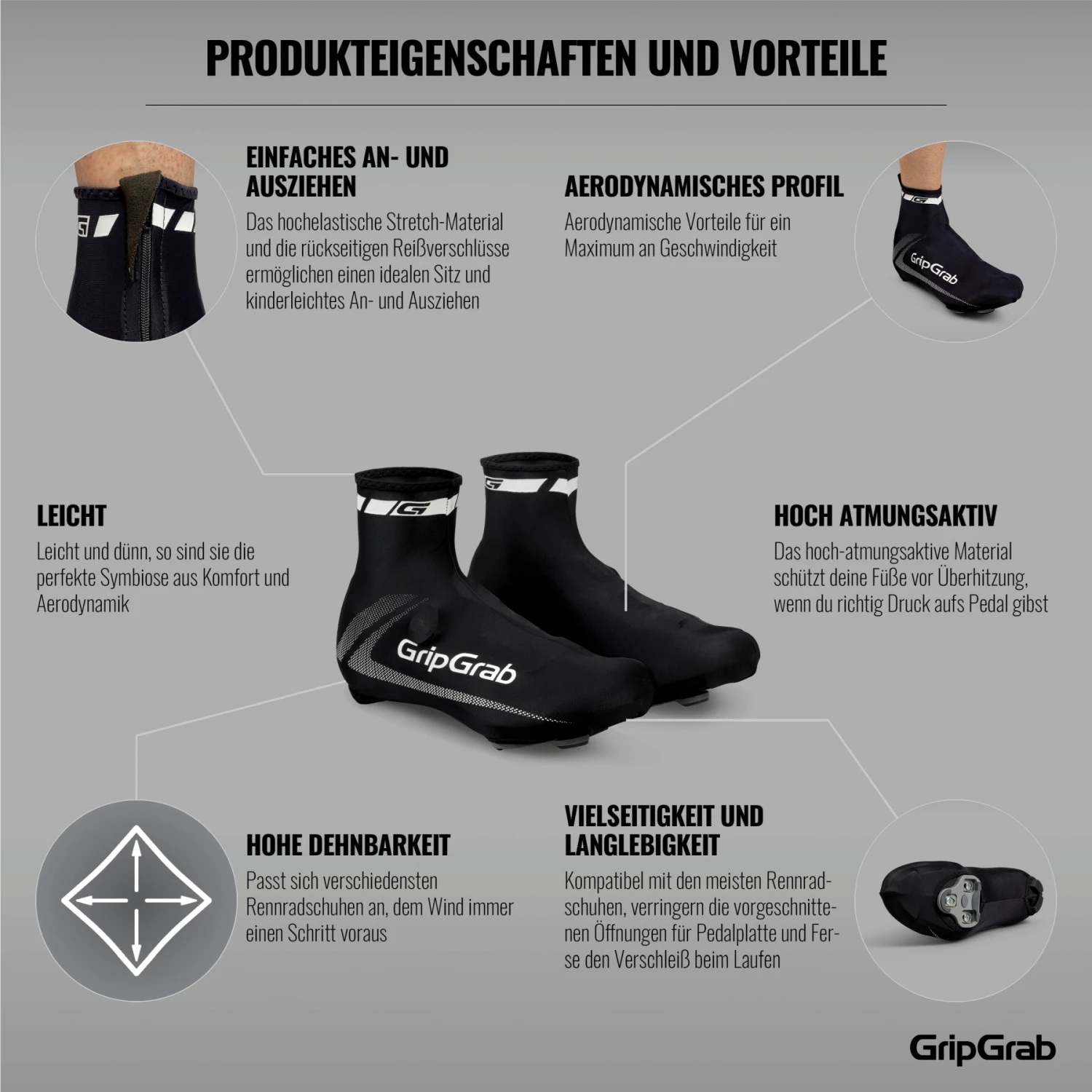 GripGrab RaceAero Leichter Lycra Überschuhe - Black 9 GripGrab RaceAero Leichter Lycra Überschuhe - Black – Bild 7