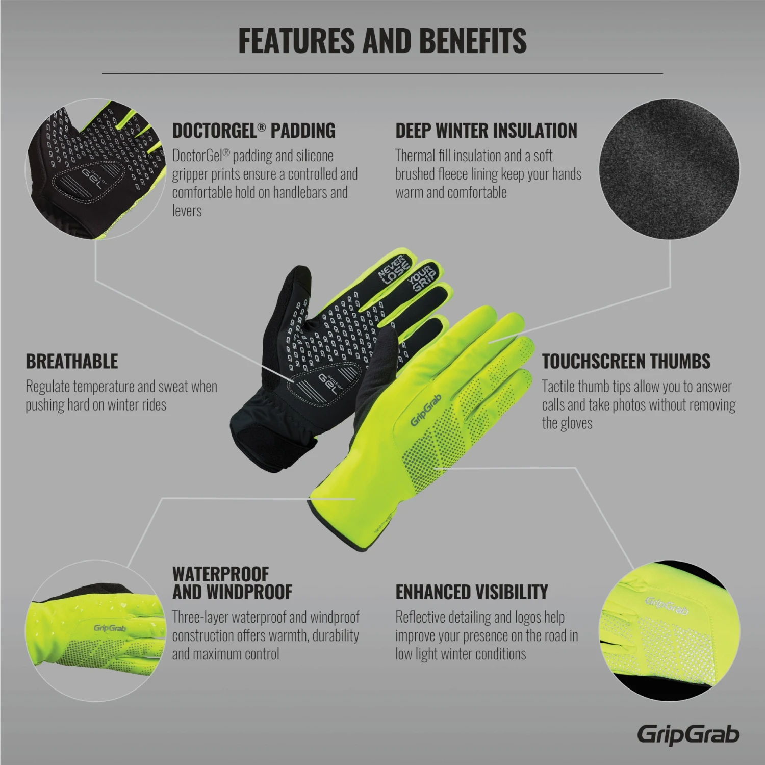 GripGrab Ride Hi-Vis Wasserdichter Winter Handschuhe - Yellow Hi-Vis 5 GripGrab Ride Hi-Vis Wasserdichter Winter Handschuhe - Yellow Hi-Vis – Bild 3