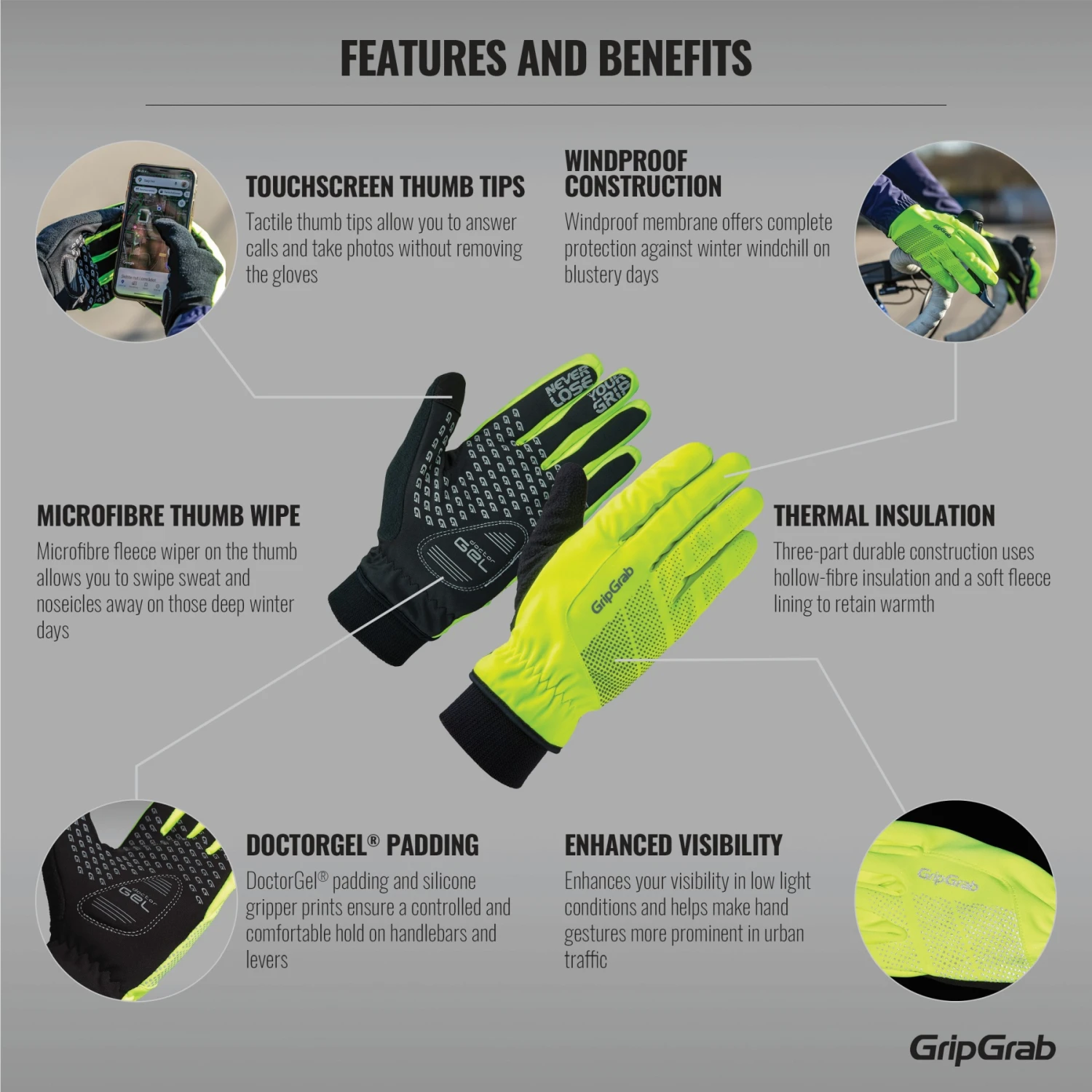GripGrab Ride Hi-Vis Winddichter Winter Handschuhe - Yellow Hi-Vis 5 GripGrab Ride Hi-Vis Winddichter Winter Handschuhe - Yellow Hi-Vis – Bild 3
