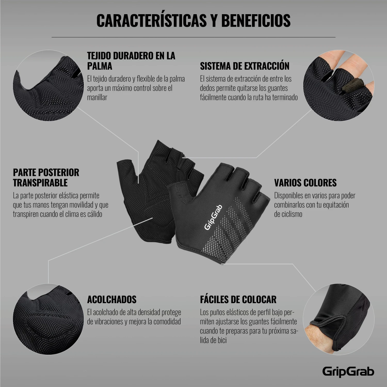 GripGrab Ride Leichte Gepolsterte Kurzfinger Handschuhe - Black 11 GripGrab Ride Leichte Gepolsterte Kurzfinger Handschuhe - Black – Bild 9