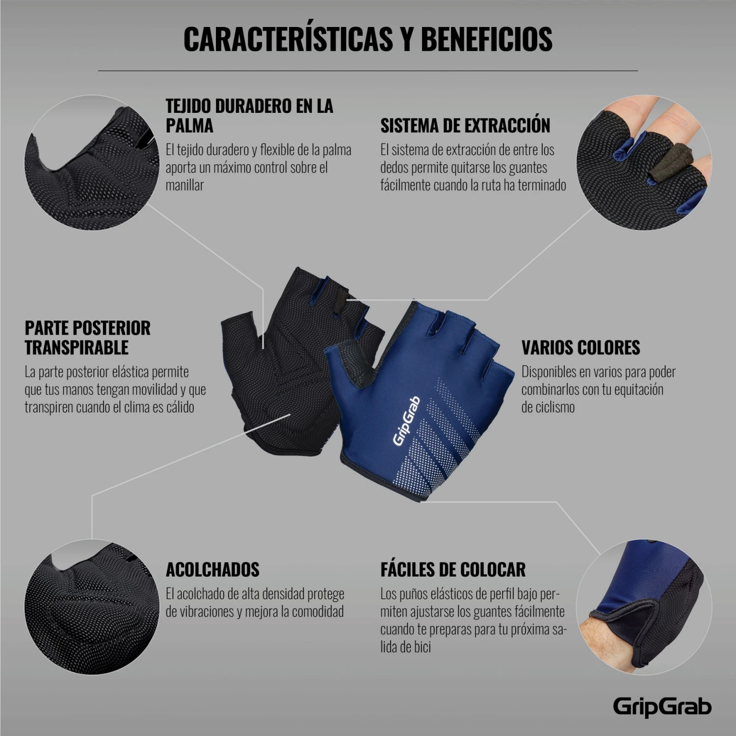 GripGrab Ride Leichte Gepolsterte Kurzfinger Handschuhe - Navy Blue 10 GripGrab Ride Leichte Gepolsterte Kurzfinger Handschuhe - Navy Blue – Bild 8