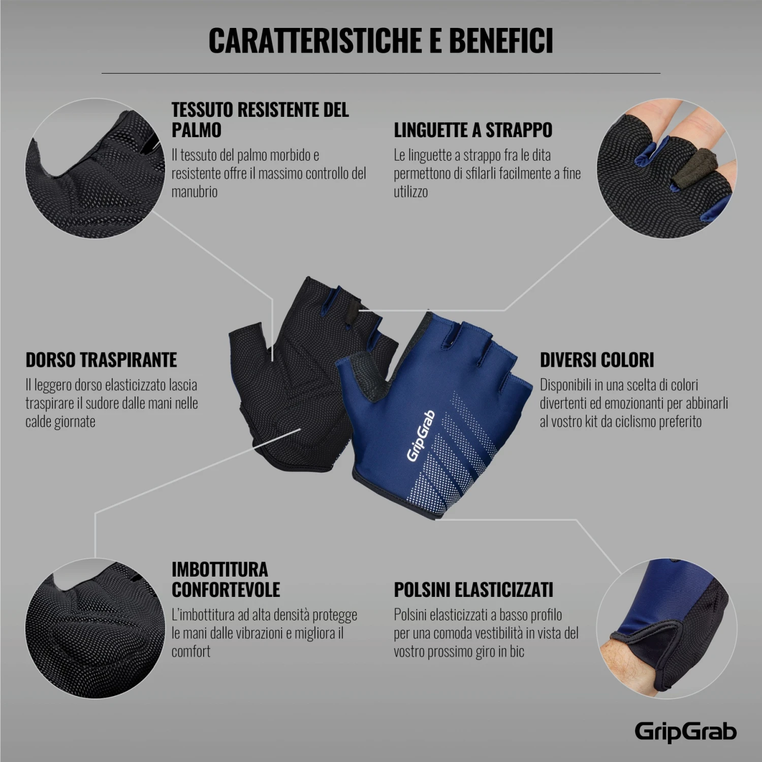 GripGrab Ride Leichte Gepolsterte Kurzfinger Handschuhe - Navy Blue 12 GripGrab Ride Leichte Gepolsterte Kurzfinger Handschuhe - Navy Blue – Bild 10