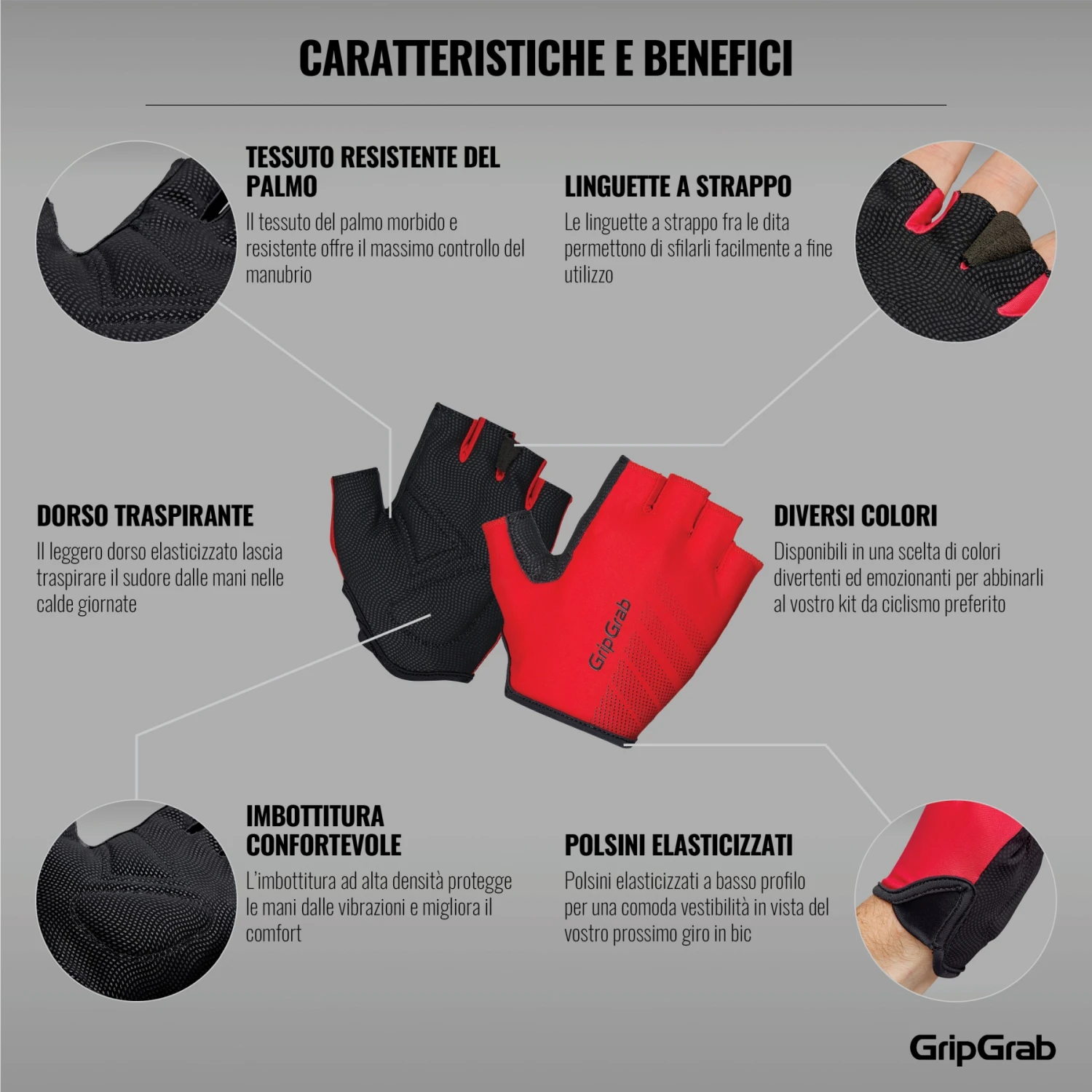 GripGrab Ride Leichte Gepolsterte Kurzfinger Handschuhe - Rot 13 GripGrab Ride Leichte Gepolsterte Kurzfinger Handschuhe - Rot – Bild 11