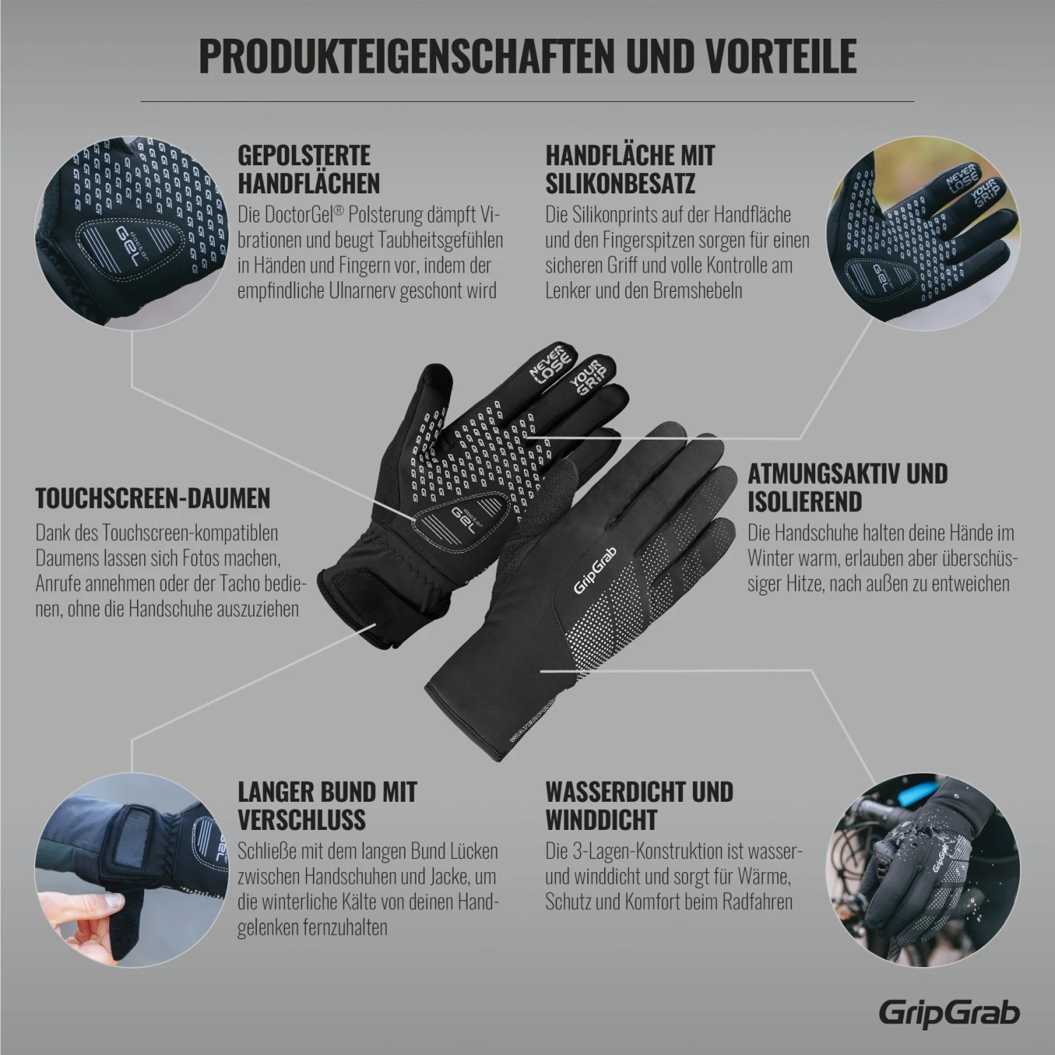 GripGrab Ride Wasserdichter Winter Handschuhe - Black 6 GripGrab Ride Wasserdichter Winter Handschuhe - Black – Bild 4
