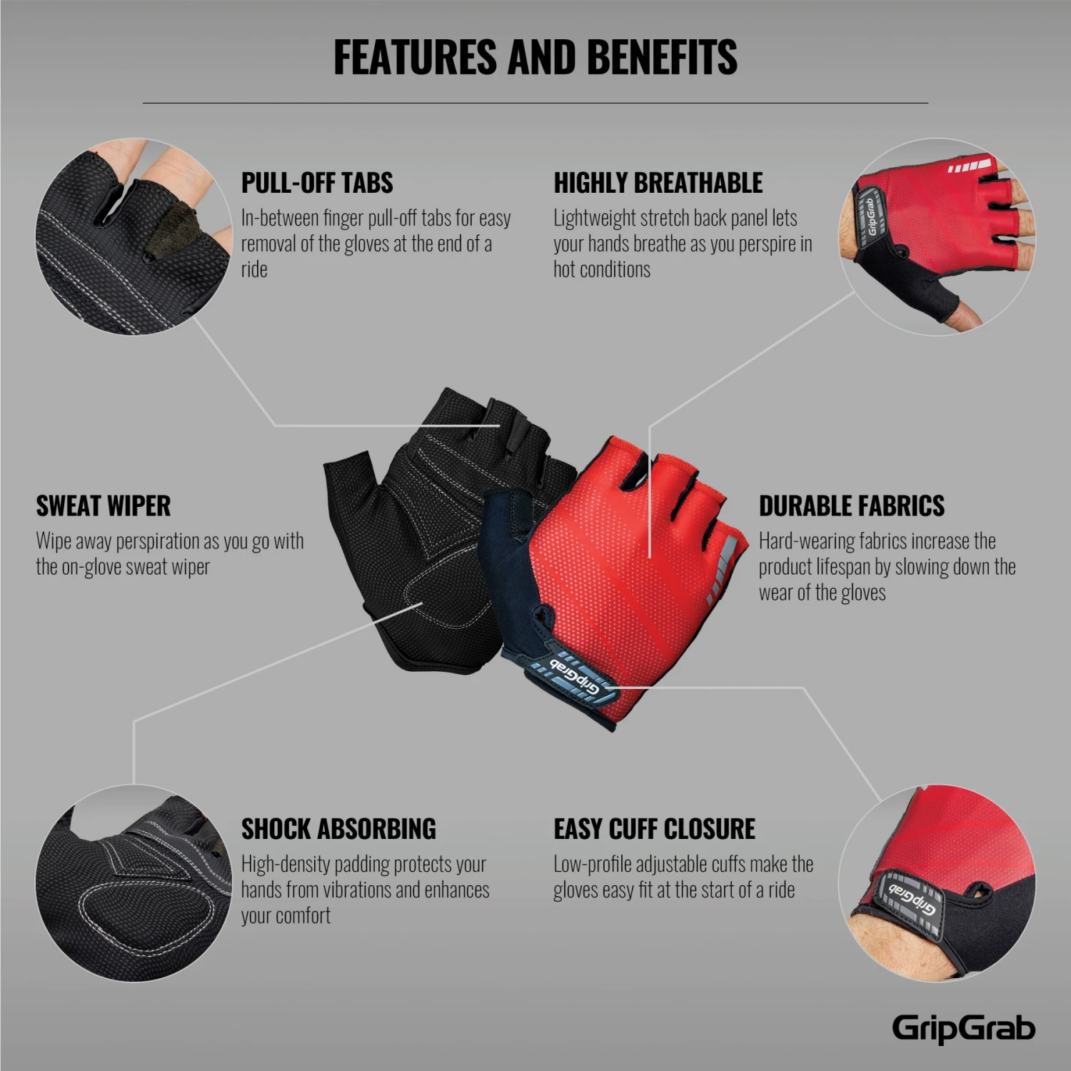 GripGrab Rouleur Gepolsterter Kurzfinger Handschuhe - Red 10 GripGrab Rouleur Gepolsterter Kurzfinger Handschuhe - Red – Bild 8