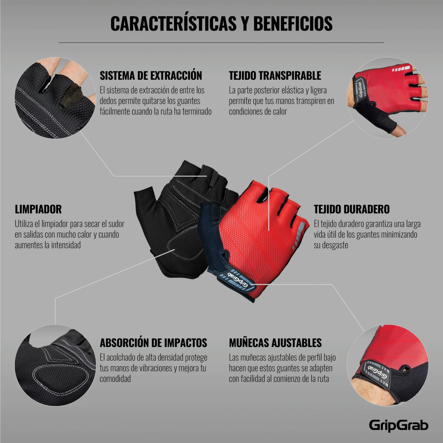 GripGrab Rouleur Gepolsterter Kurzfinger Handschuhe - Red 11 GripGrab Rouleur Gepolsterter Kurzfinger Handschuhe - Red – Bild 9