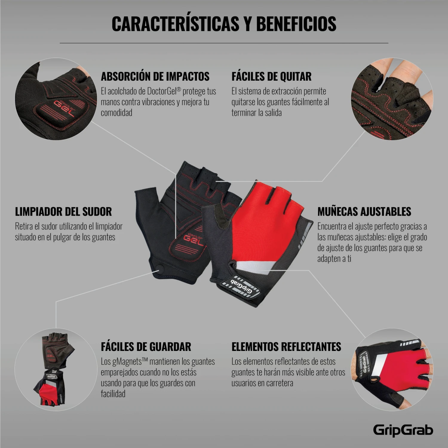 GripGrab SuperGel Gepolsterter Kurzfinger Handschuhe - Red 12 GripGrab SuperGel Gepolsterter Kurzfinger Handschuhe - Red – Bild 10