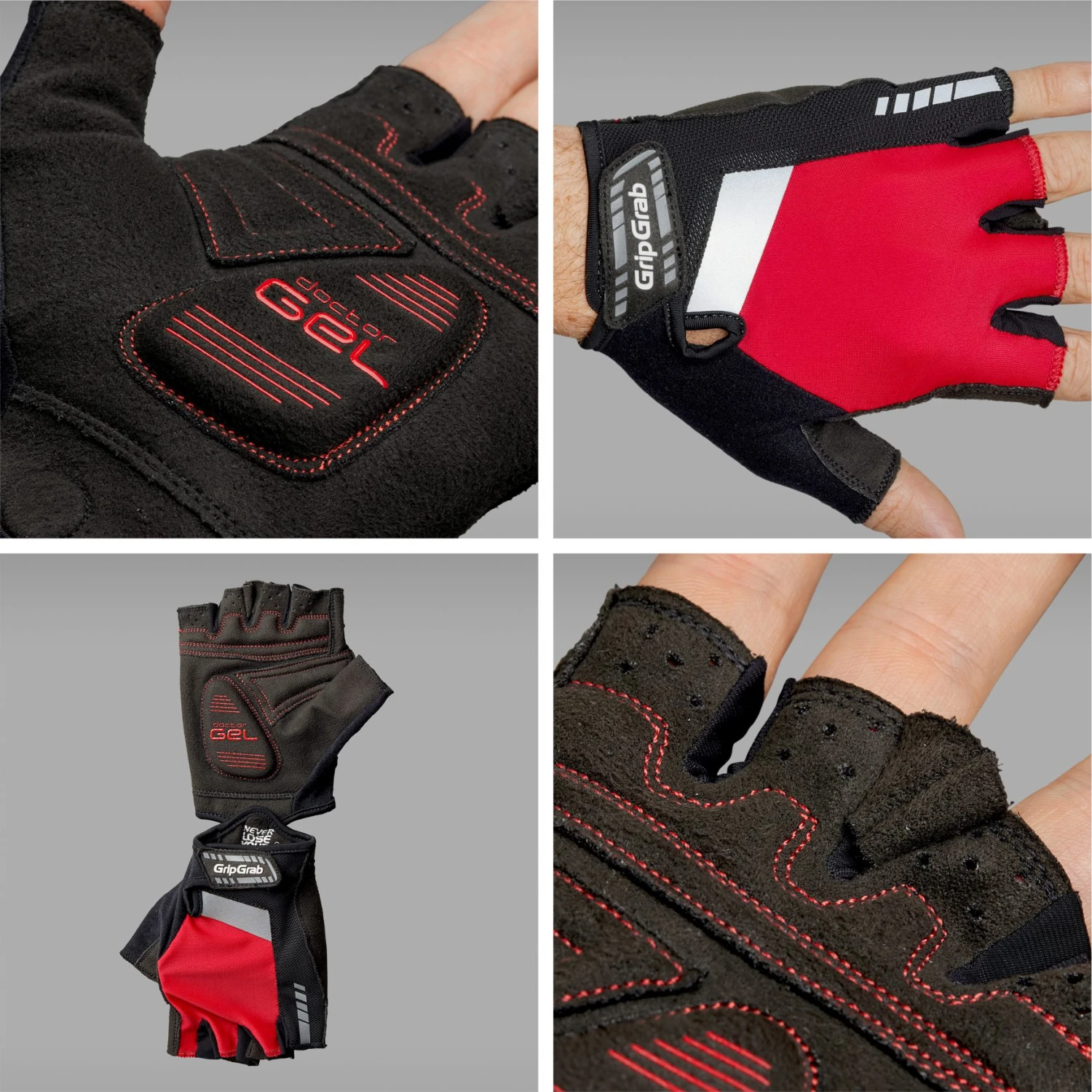 GripGrab SuperGel Gepolsterter Kurzfinger Handschuhe - Red 4 GripGrab SuperGel Gepolsterter Kurzfinger Handschuhe - Red – Bild 2
