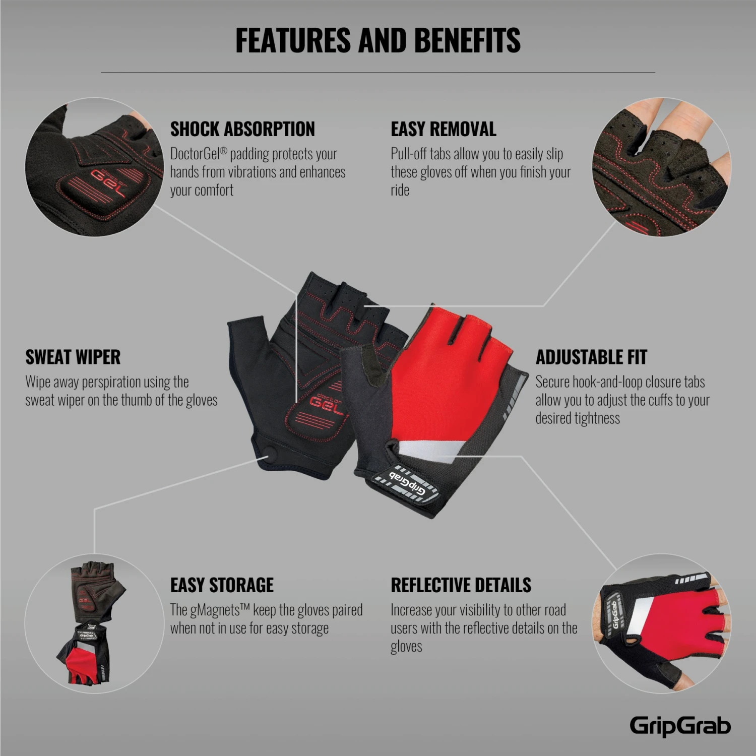 GripGrab SuperGel Gepolsterter Kurzfinger Handschuhe - Red 10 GripGrab SuperGel Gepolsterter Kurzfinger Handschuhe - Red – Bild 8