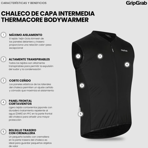 GripGrab ThermaCore Bodywarmer Mid-Layer Weste - Schwarz 16 GripGrab ThermaCore Bodywarmer Mid-Layer Weste - Schwarz – Bild 14