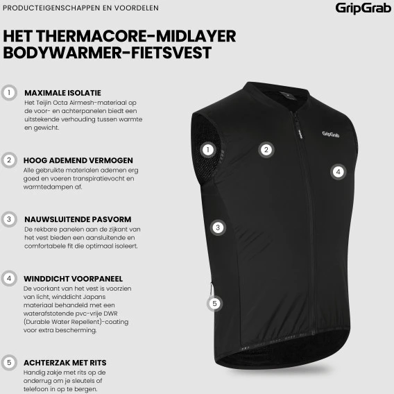GripGrab ThermaCore Bodywarmer Mid-Layer Weste - Schwarz 13 GripGrab ThermaCore Bodywarmer Mid-Layer Weste - Schwarz – Bild 11