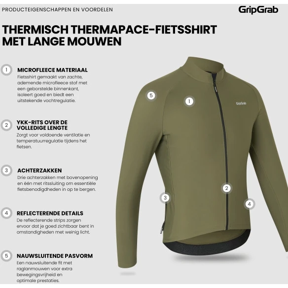 GripGrab ThermaPace Thermo Langarmtrikot - Olive Green 15 GripGrab ThermaPace Thermo Langarmtrikot - Olive Green – Bild 13