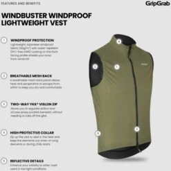 GripGrab WindBuster Winddichte Leichte Weste - Olive Green -Gripgrab gripgrab windbuster windproof lightweight vest olive green 1 1559393