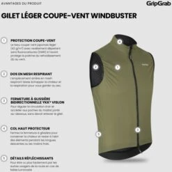 GripGrab WindBuster Winddichte Leichte Weste - Olive Green -Gripgrab gripgrab windbuster windproof lightweight vest olive green 12 1559396